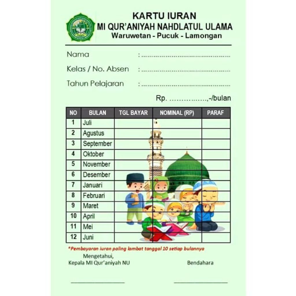 

25 pcs // Kartu iuran costum / spp / infaq / syahriah / iuran bulanan KARTU KITA