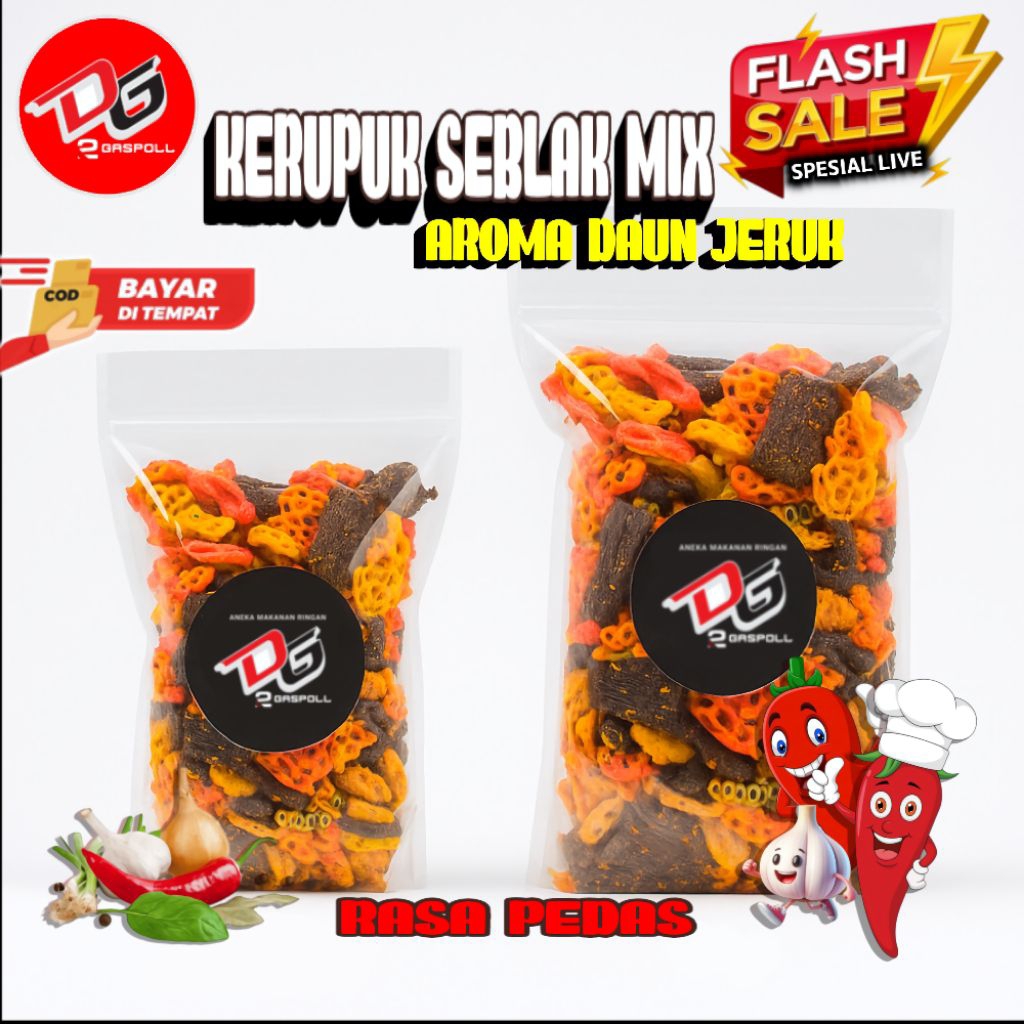 

KERUPUK SEBLAK MIX/CAMPUR PEDAS DAUN JERUK Makanan Snack Food Kerupuk Cemilan