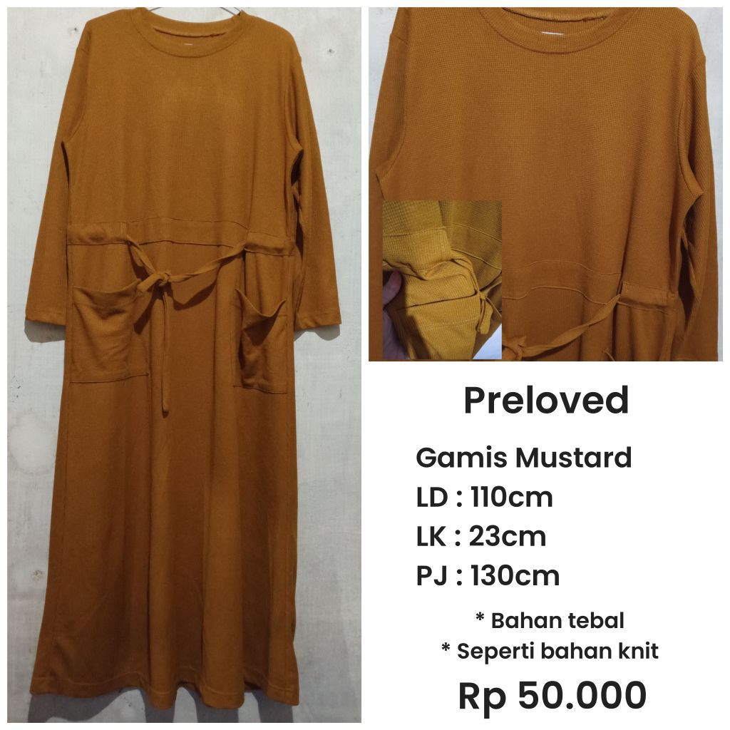 [ PRELOVED ] GAMIS MUSTARD BAHAN KAIN SEPERTI KNIT TEBAL