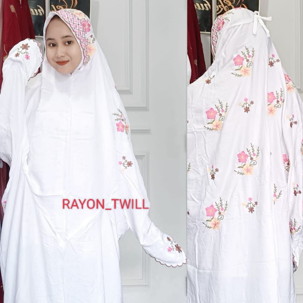 mukena terusan dewasa rayon twill bordir