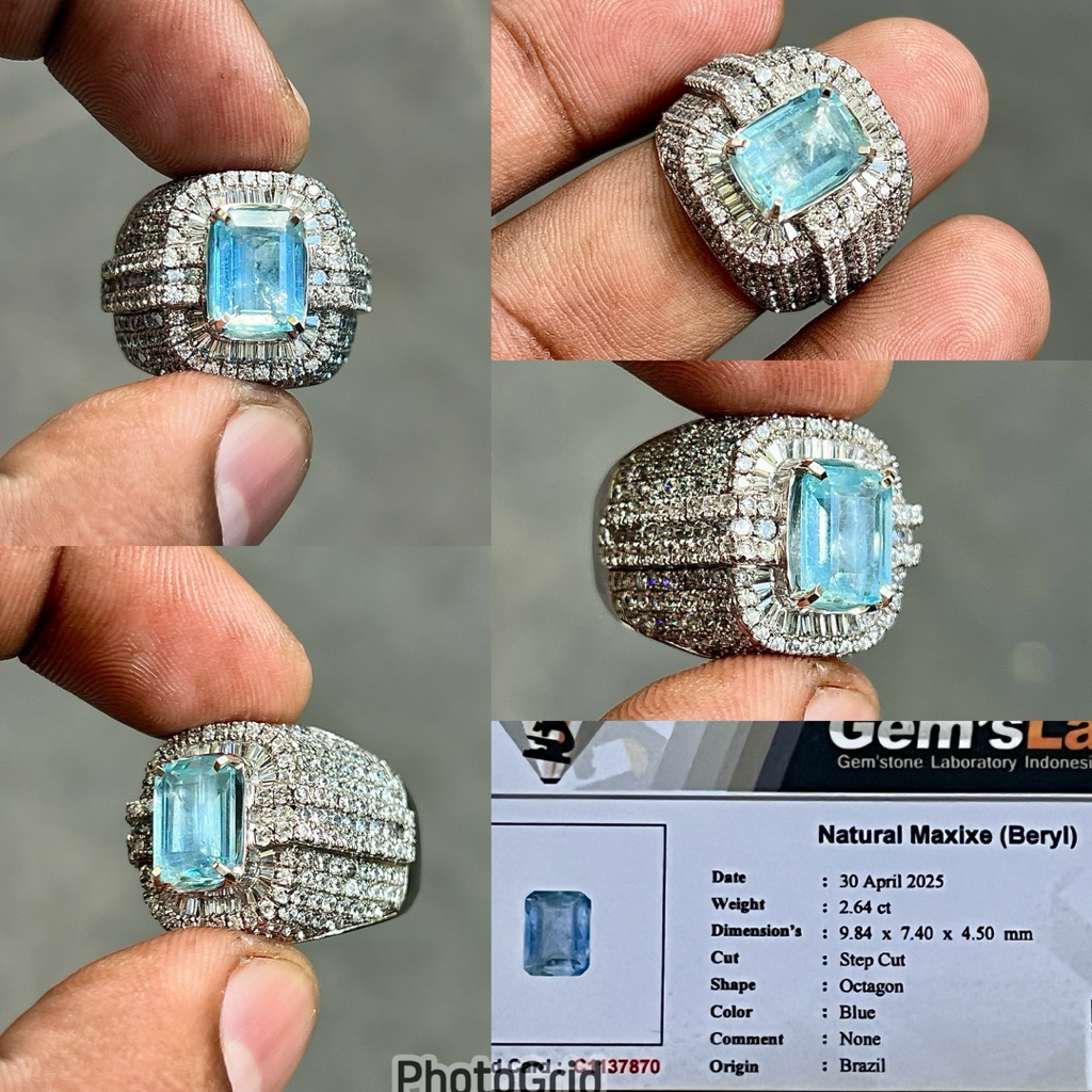 Cincin Batu Maxixe Beryl Natural Maxixe Beryl Ring perak microsetting cincin batu beryl aquamarine m