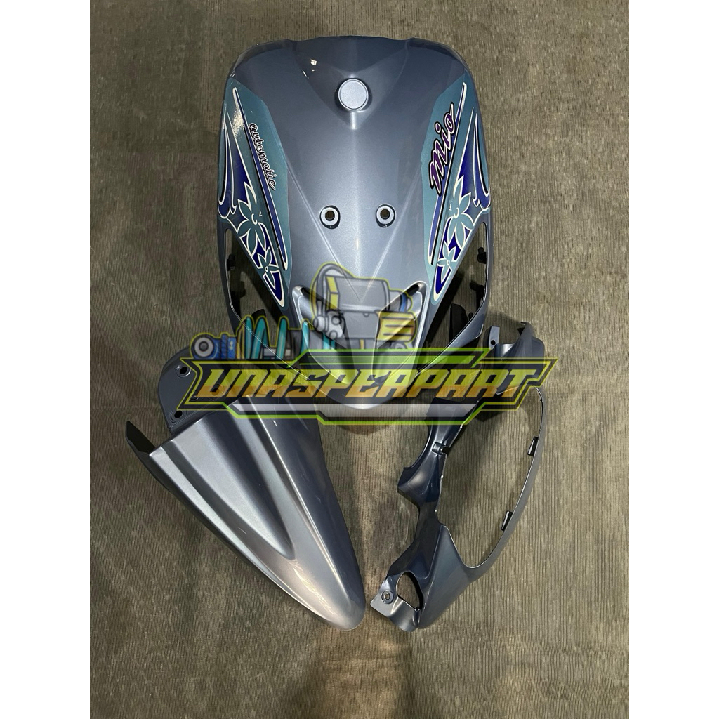 PAKET BODY DEPAN MIO SPORTY WARNA BIRU TELUR ASIN STRIPING BUNGA