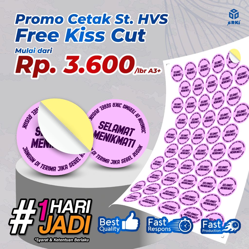

Stiker HVS A3+ Ekonomis – Cetak Logo / Label Produk Makanan | Free Cutting Kiss Cut – ERKI PRINTING