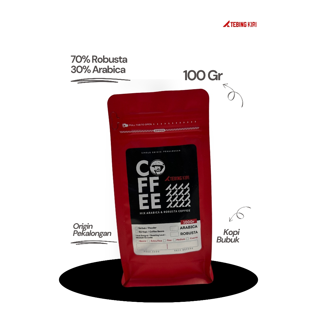 

TEBING KIRI 100 gr KOPI BUBUK MIX BLEND ROBUSTA 70% ARABICA 30% PREMIUM ASLI PEKALONGAN MEDIUM ROAST