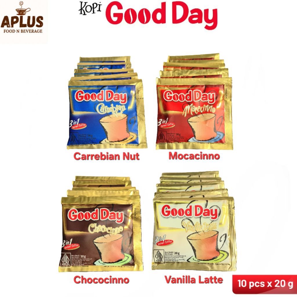 

Kopi Good Day 20gr 1 renceng isi 10 sachet - varian rasa mocacinno vanilla latte chococinno carrebian nut
