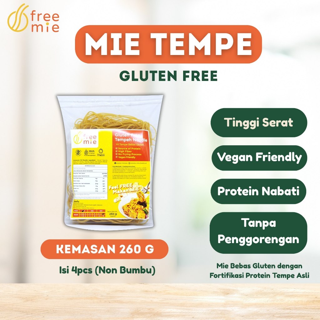 

Freemie Tempe Gluten Free 260g (untuk 4 porsi mie) - Mie Tempe Bebas Gluten - Pasta Vegan Friendly