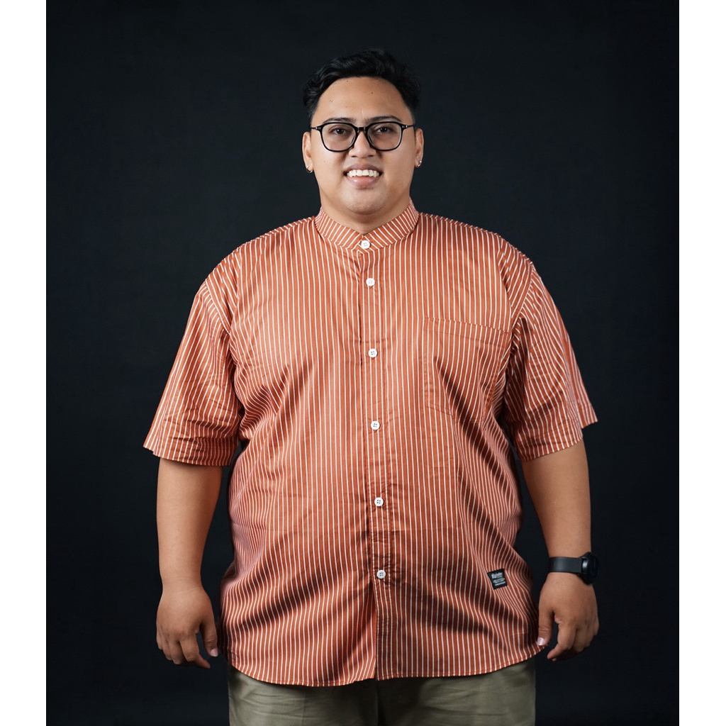 Bigjordan Id. Salman kemeja koko muslim salur terakota lengan pendek big size 3XL 4XL 5XL 6XL 7XL 8X