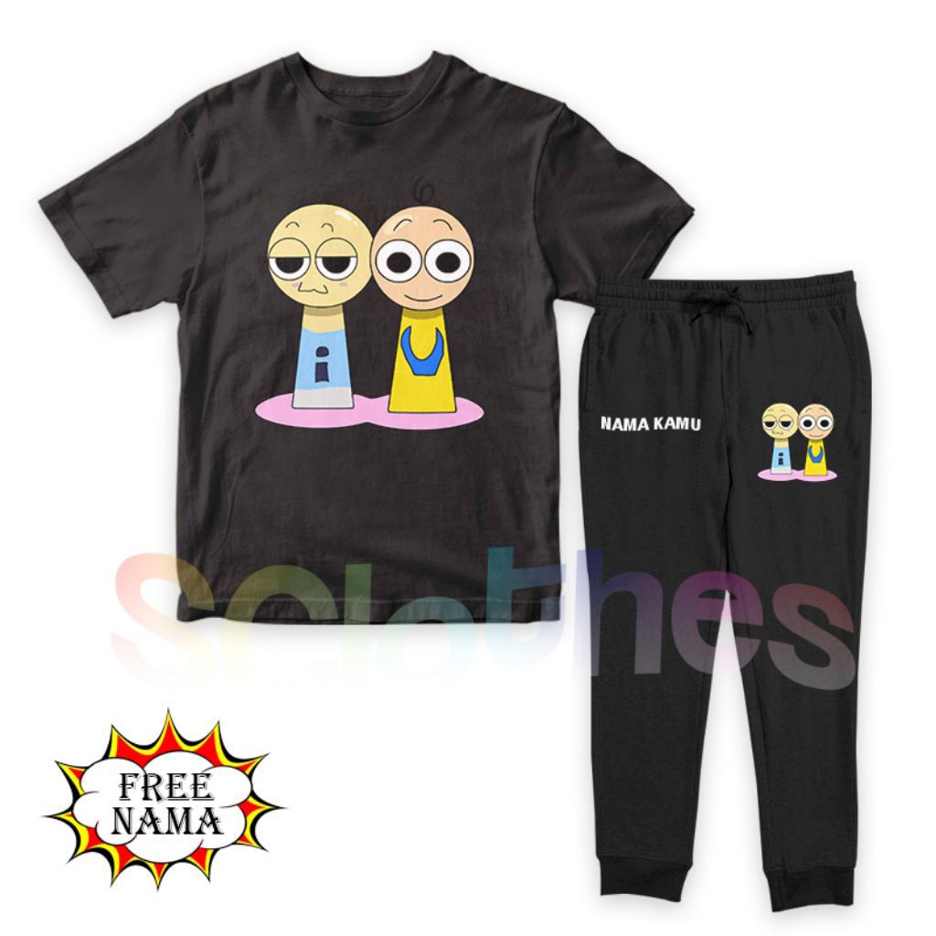 Baju Kaos Setelan Anak Unisex Sprunki X UPIN IPIN