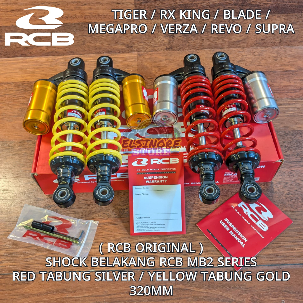 SHOCK BELAKANG RCB MB2 SERIES RX KING/TIGER/KARISMA/REVO/MEGAPRO 320MM ORIGINAL RACING BOY