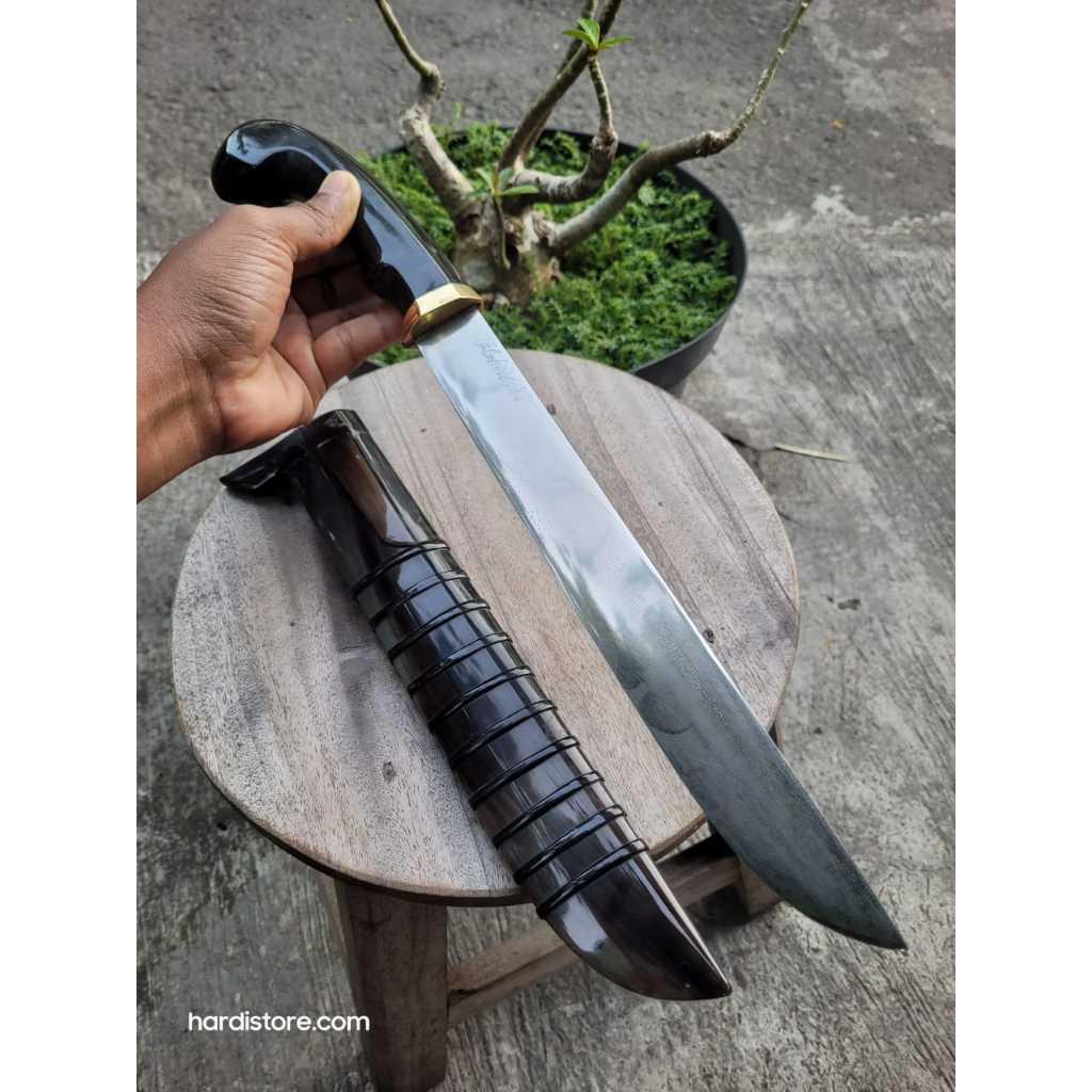 Pisau Sembelih 27 cm Baja ELMAX, Handle dan Warangka Full Tanduk Kebo Hitam