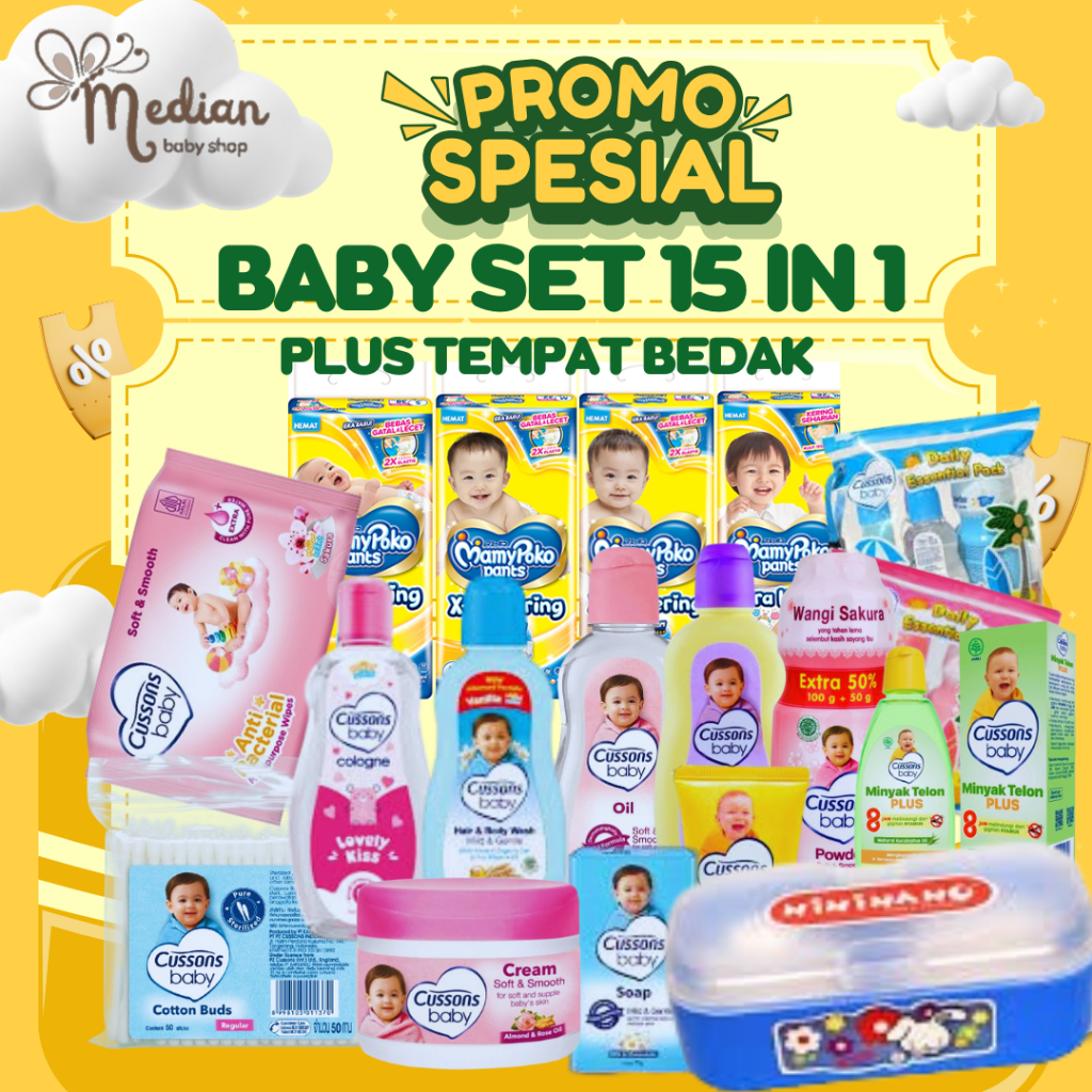 Paket 15 in 1 Perlengkapan Mandi bayi CUSSONS BABY SET komplit Perlengkapan Bayi Kado Lahiran