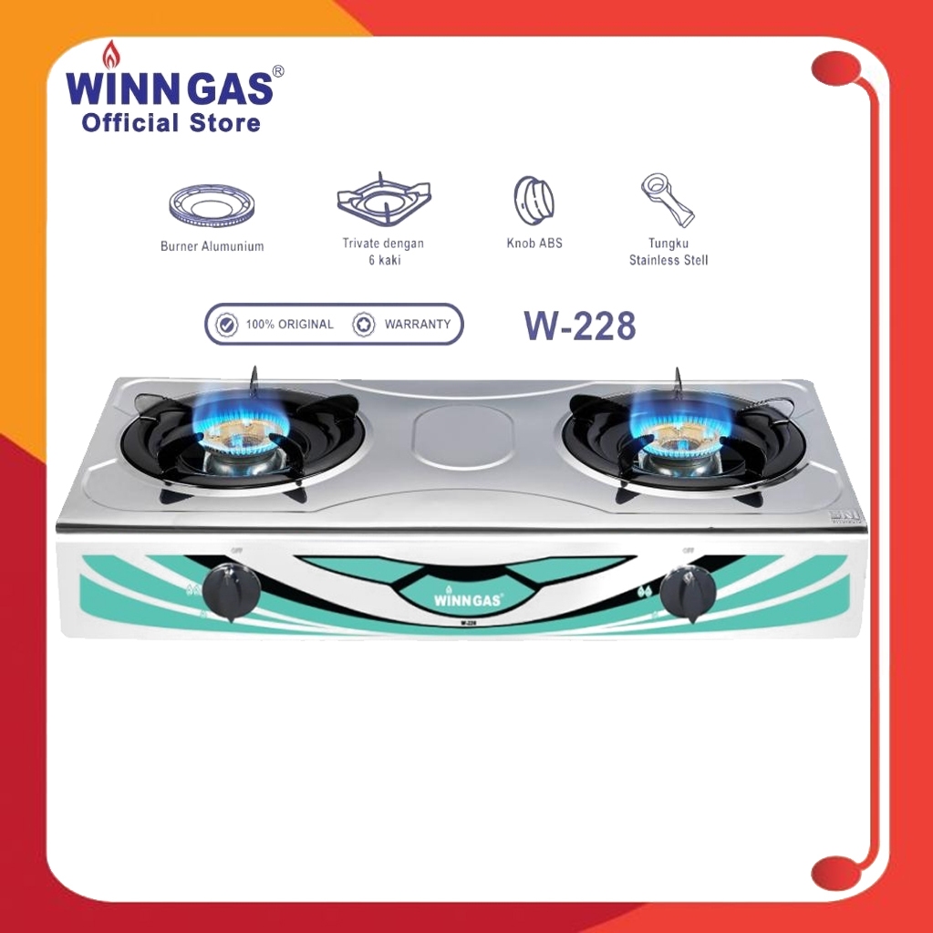 Kompor gas Winn Gas W-228 Kompor Gas 2 Tungku Plat Stainless