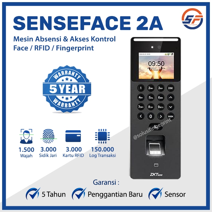 Fingerprint Absensi dan Kartu RFID Wajah ZKTECO SENSEFACE 2A Mesin Absen Face WIFI