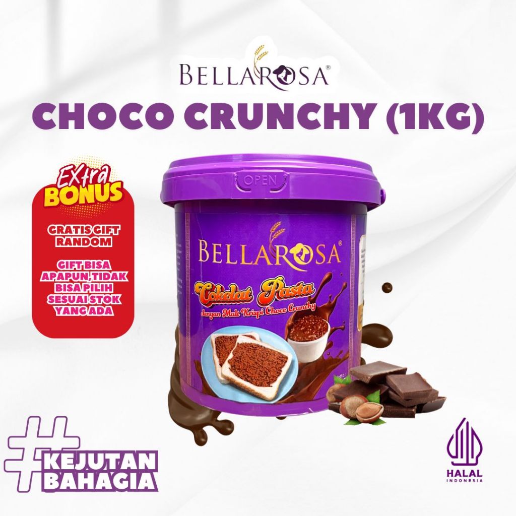 

[BELLAROSA CHOCO CRUNCHY 1KG] BELLAROSA Selai Cokelat Lumer Dengan Malt Krispi Toping Roti & Donut
