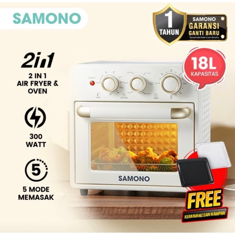 Oven SAMONO SW-AFV18 Air Fryer 18L Low Watt 350W 7in1 Multifungsi Panggang Serbaguna