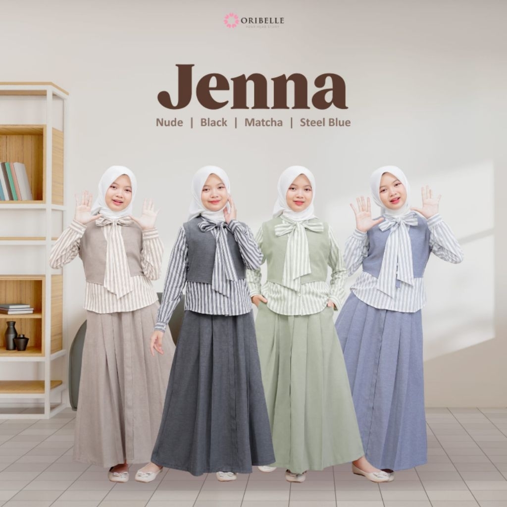 ORIBELLE One Set Casual JENNA Rompi Vest Outer Setelan Rok Kemeja Baju Muslim Couple Anak Remaja Tan