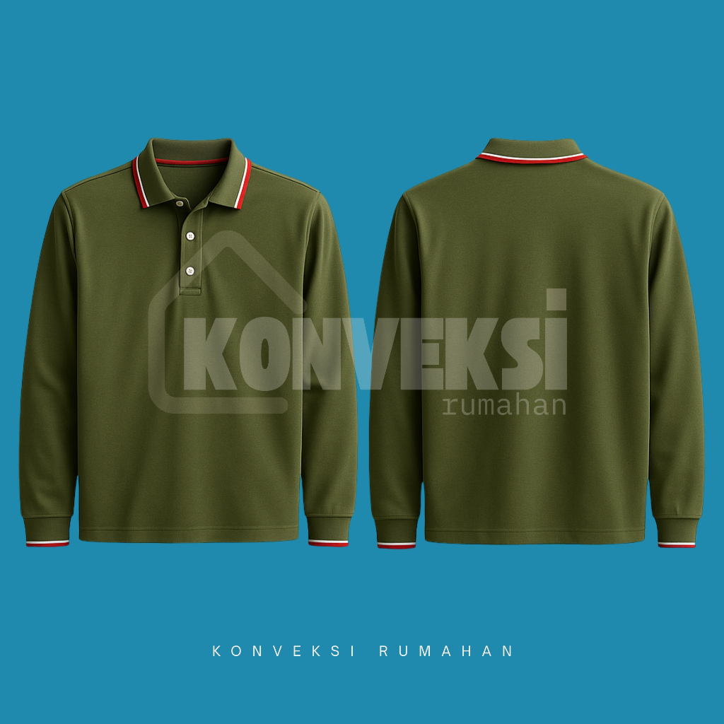 kaos kerah lis panjang [Hijau Army] / kaos polo pria / polo shirt pria / kaos kerah / wangky panjang