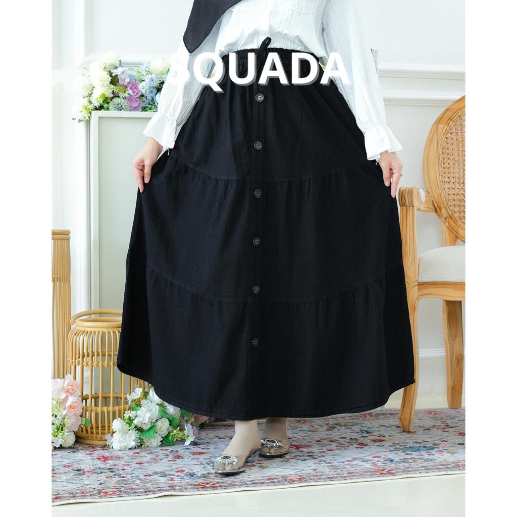 SQUADA | YUNA DENIM SKIRT - ROK JEANS PREMIUM JUMBO ROK PANJANG WANITA MAYUNG DENIM DAN HITAM