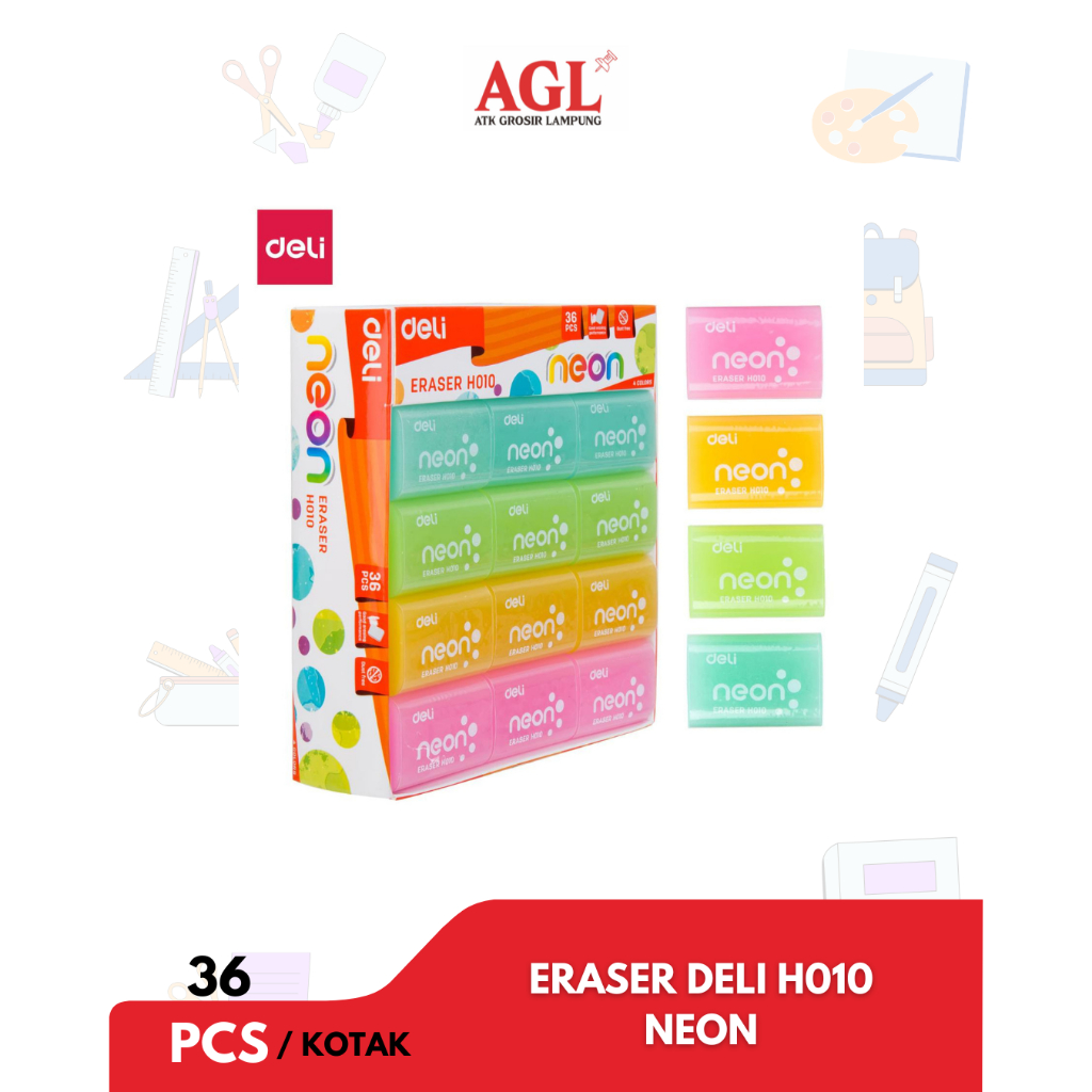 

DELI - (36pcs) ERASER / PENGHAPUS DELI H010 NEON 1 box isi 36 pcs - Grosir