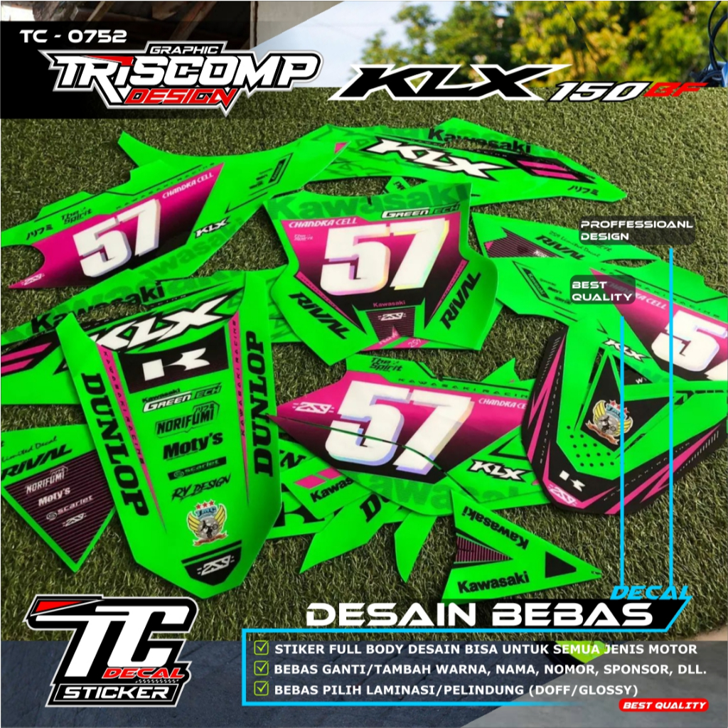 STICKER MOTOR DECAL KLX 150 BF PAPAN SPAKBOR KX 250 RMZ CRF DTRACKER 150 New DTX - DEKAL STRIPING MO