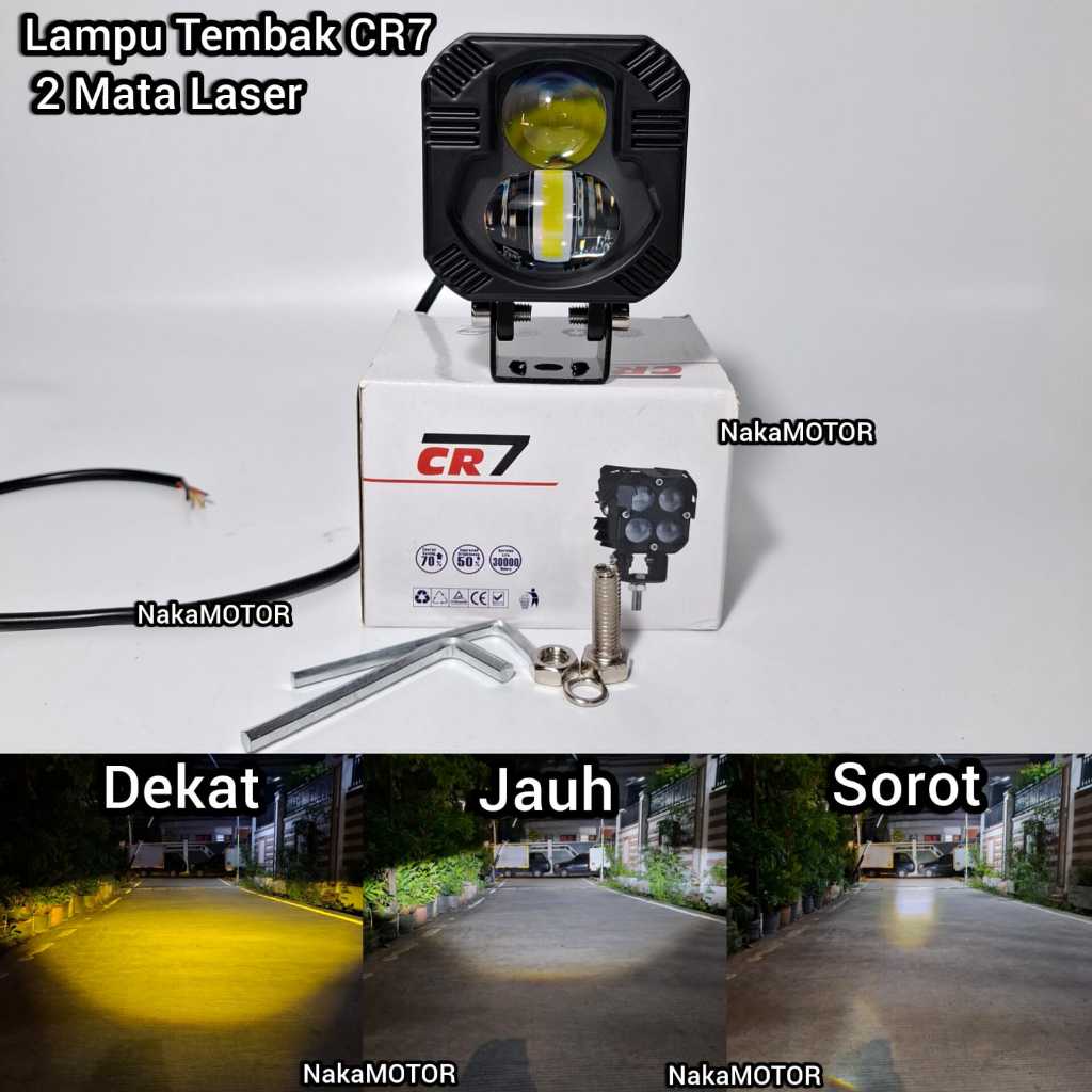CR7 Lampu Tembak 2 Mata Laser Cut Off High Low Putih Kuning Full Aluminium WaterProof
