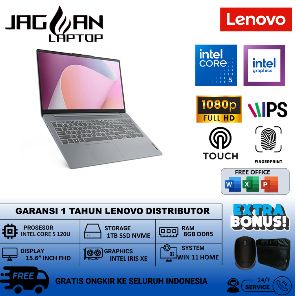 laptop Lenovo Ideapad Slim 3i 15 Intel Core 5 120U 8GB DDR5 1TB SSD Fhd Ips Touch Win 11