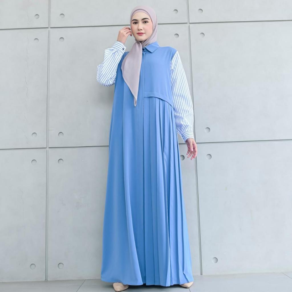 Aisyalina Id Alsava Dress Series Tanpa Hijab Bahan Hokaido Gamis Wanita Elegan Berkerah