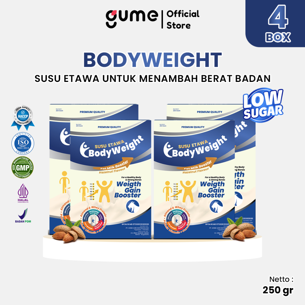 

Bodyweight Susu Etawa Untuk Menambah Berat Badan dan Nafsu Makan Kemasan 250gr Paket 4 Box