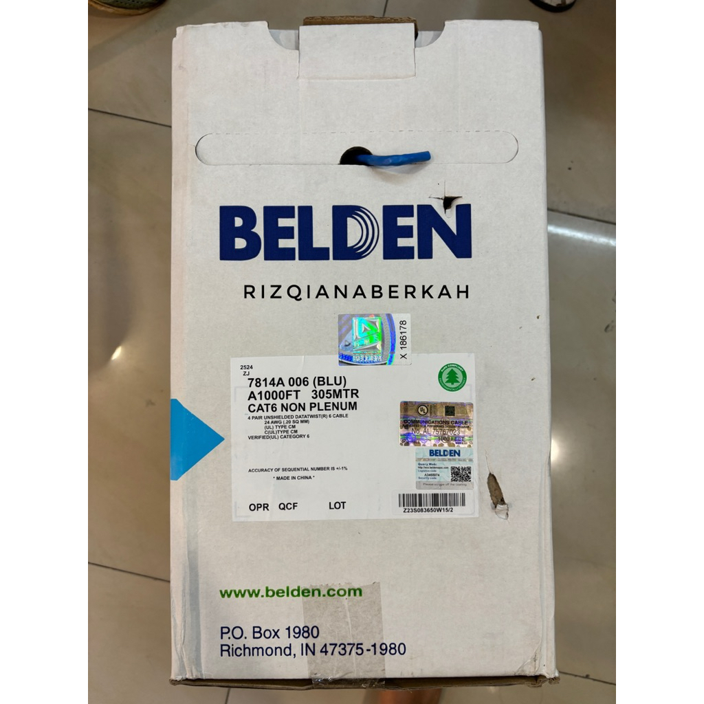 Kabel LAN UTP cat 6 BELDEN 7814A (BLU) warna BIRU panjang 305m ORIGINAL 100%