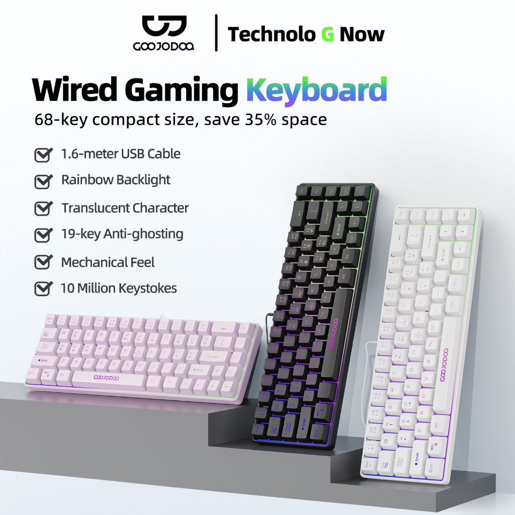 Goojodoq Wired Keyboard 68key Gaming RGB Light Pengurangan Kebisingan Keyboard For Notebook Laptop D
