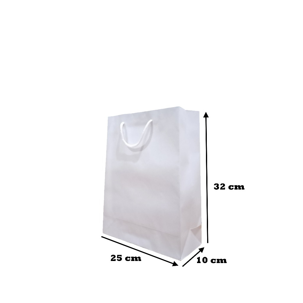 

PaperBag Polos - Kraft Putih - 25cm x 10cm x 32cm