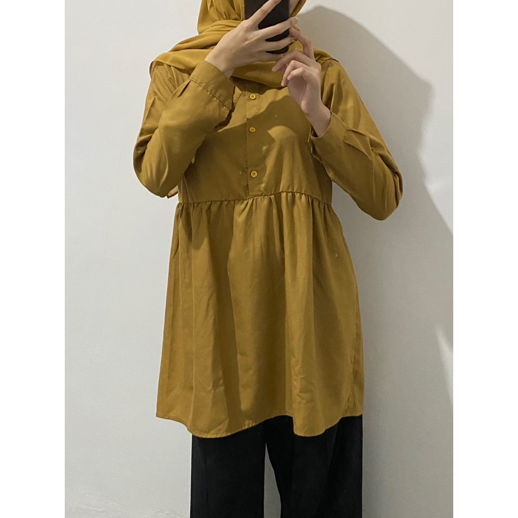 PRELOVED - Blouse babydoll 1 SET dng hijabnya - warna kuning kunyit