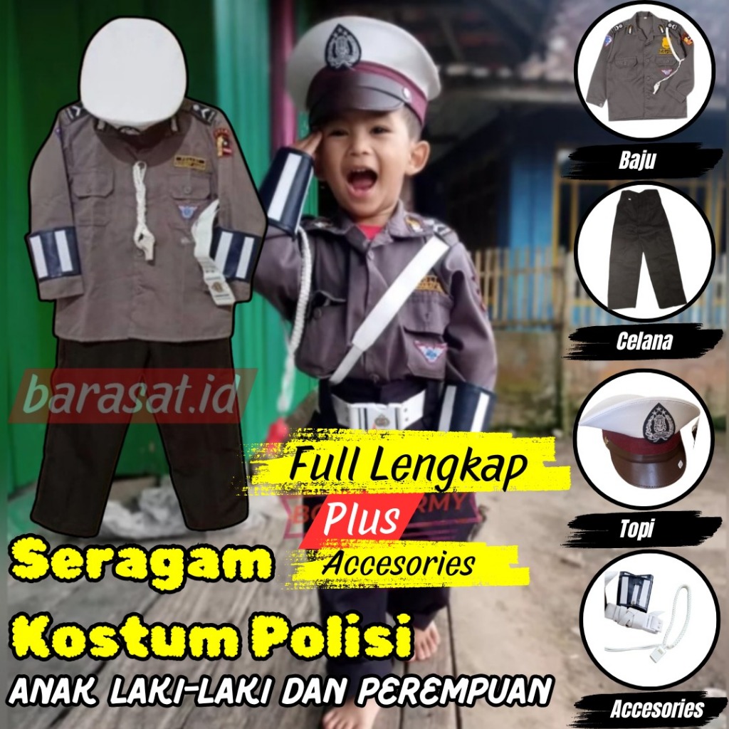 Kostum Polisi Anak Lengkap Topi - Cocok untuk Lomba 17 Agustus & Karnaval