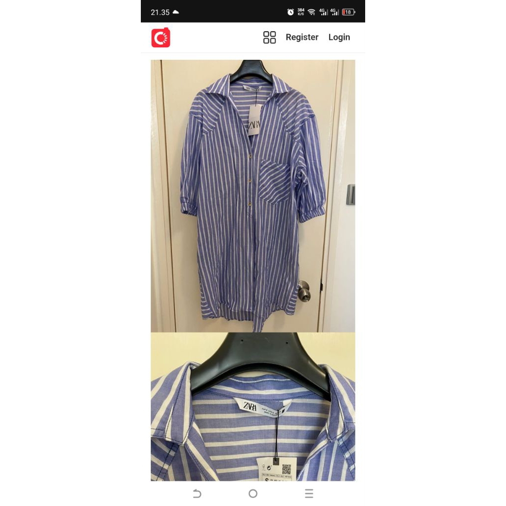 Zara Dress one piece blue and white stripe lengkap tag atas dan bawah