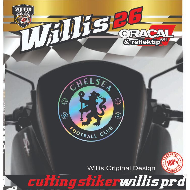 Cutting Stiker Hologram Logo CHELSEA STIKER WINDSHIELD VISOR MOTOR NMX PCX DLL