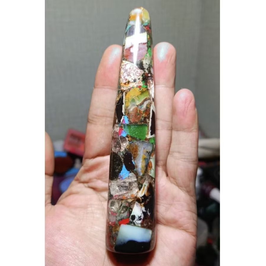 Batu Akik Pancawarna Garut Model Pipa Unik Antik Dim 125x25x22mm Langka Yang Punya, Rasanya Mantul E