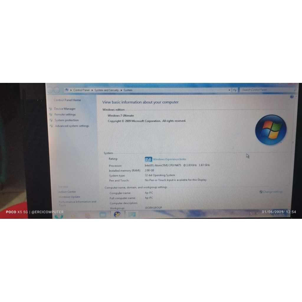 HP Mini 110-300, minus LCD Spot putih & batre drop. Ram 2GB & HDD 160GB, Windows 7 , Office 2010 & a