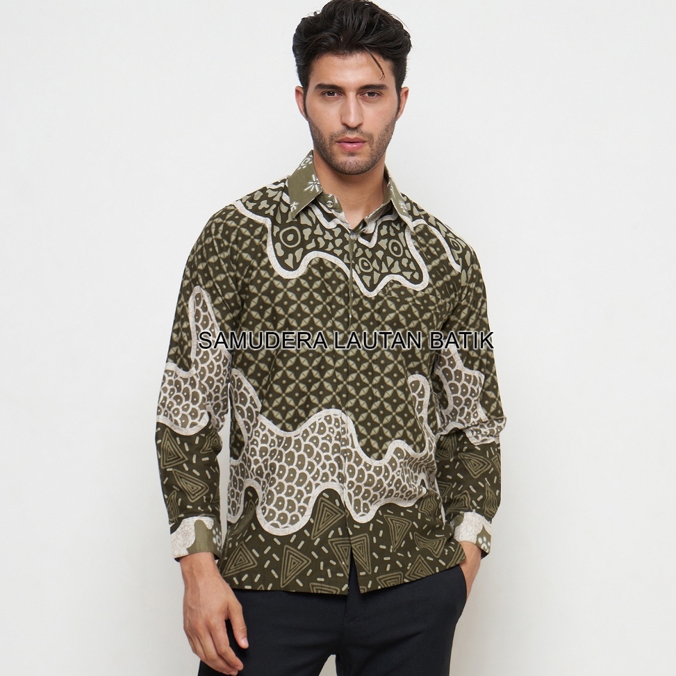 KODE F58W Kemeja Batik Couple Ayah Anak Warna Hijau ArmyBatik Couple KeluargaBatik warna Hijau Sage 