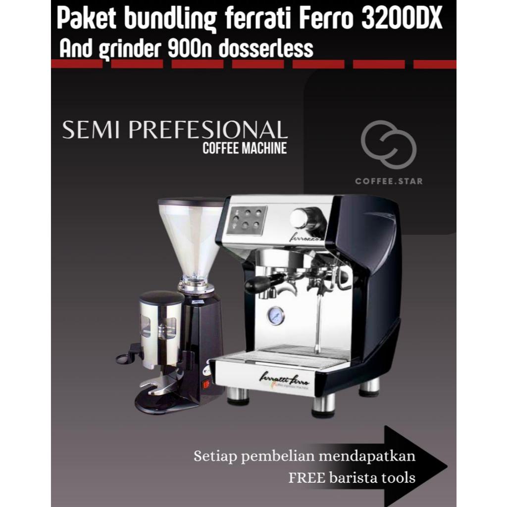 Ferratti Ferro Paket Bundling Semi Profesional FCM3200DX Espresso Machine & Grinder 900N Dosserless 