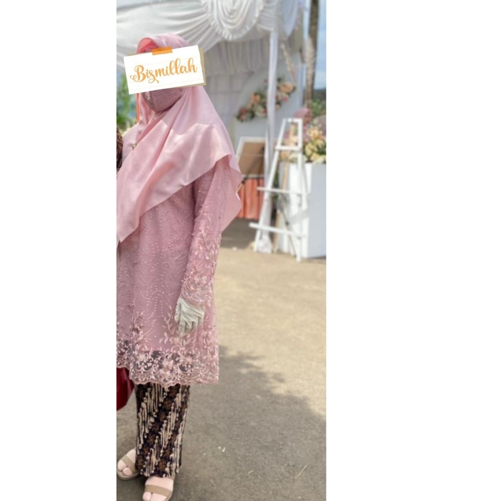Kebaya modern LD 102 PB 93 cm Tunik Brokat Tille Mutiara - Warna Pink Dusty - Atasan Wanita Jumbo Pr