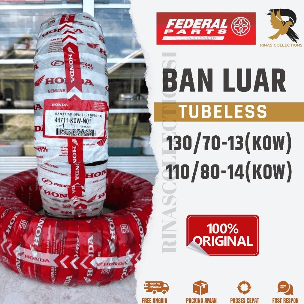 AHM FEDERAL 130/70-13 & 110/80-14 (K0W) Asli HONDA Ban luar Motor Nmax PCX ADV Tubeless