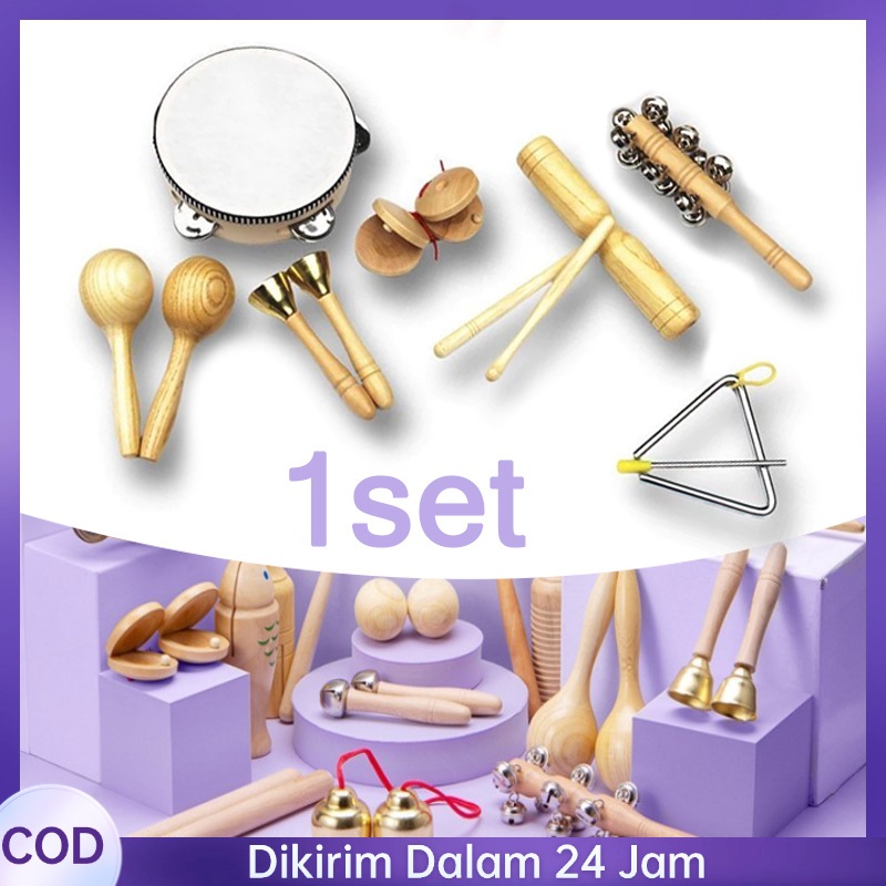 7pcs/Set Alat Musik Alat Musik Kayu Mainan Musik Anak Alat Musik Mainan Anak Set Instrumen Orff Kayu