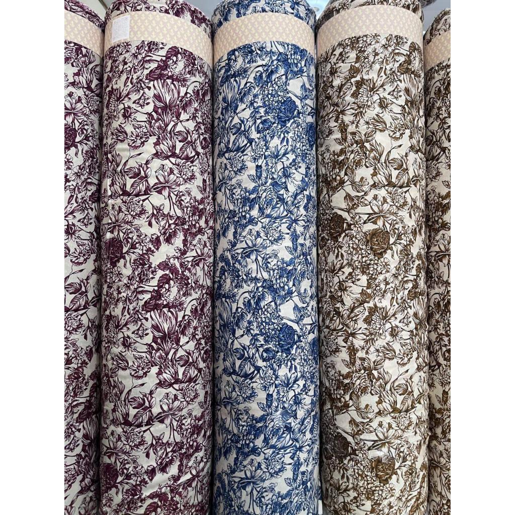 Bahan kain katun rayon viscose premium motif bunga terbaru best seller viral 3 warna maroon navy oli