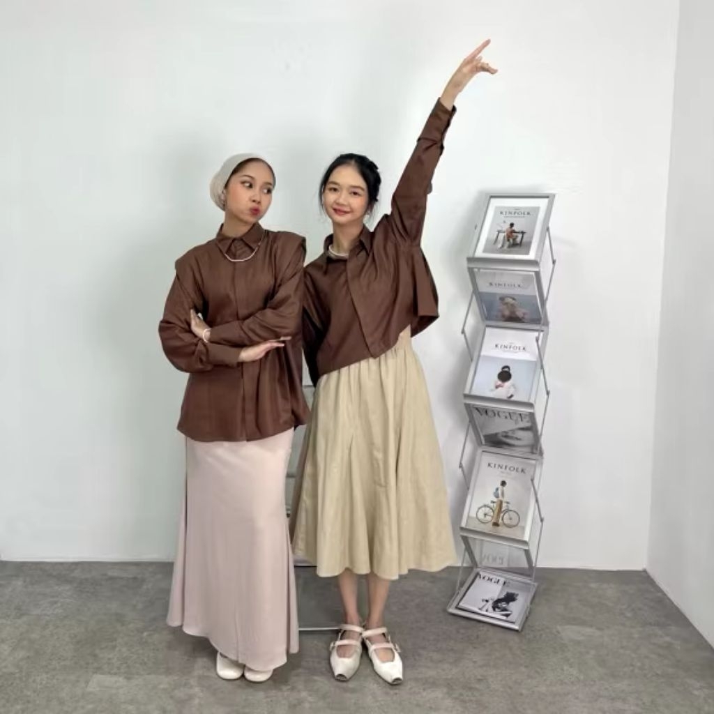Kanna Shirt ByNeeth - Kemeja Basic - Kemeja Toyobo - Kemeja Wanita - Dark Brown Long uk 2 (L-XL)