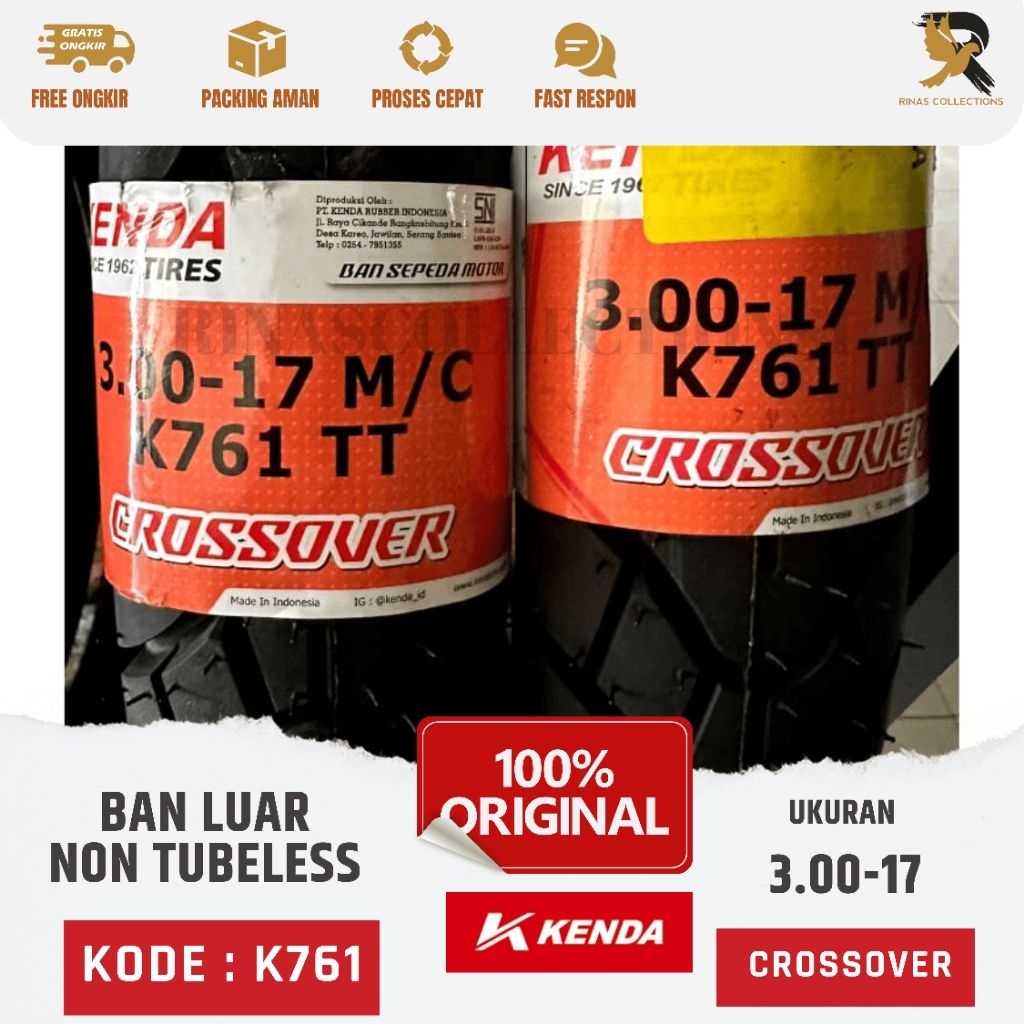BAN MOTOR KENDA K761 300x17 BAN DUAL PURPOSE TUBE TYPE COCOK UNTUK BAN MOTOR BEBEK DAN SPORT ORIGINA