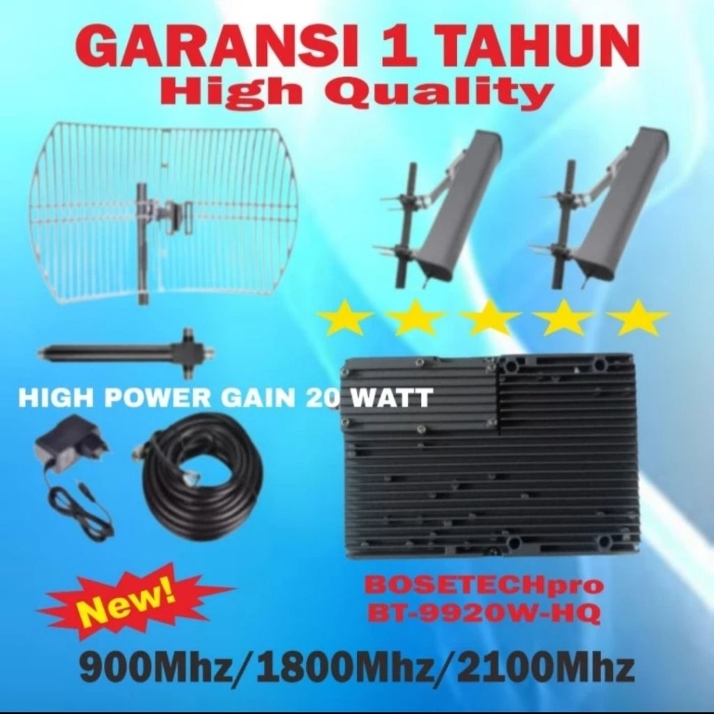 BOSETECH BT-9920W-HQ 2 WAY Repeater GSM 20 Watt Penguat Sinyal Hp LTE 4G 3G 2G Signal Booster Antena