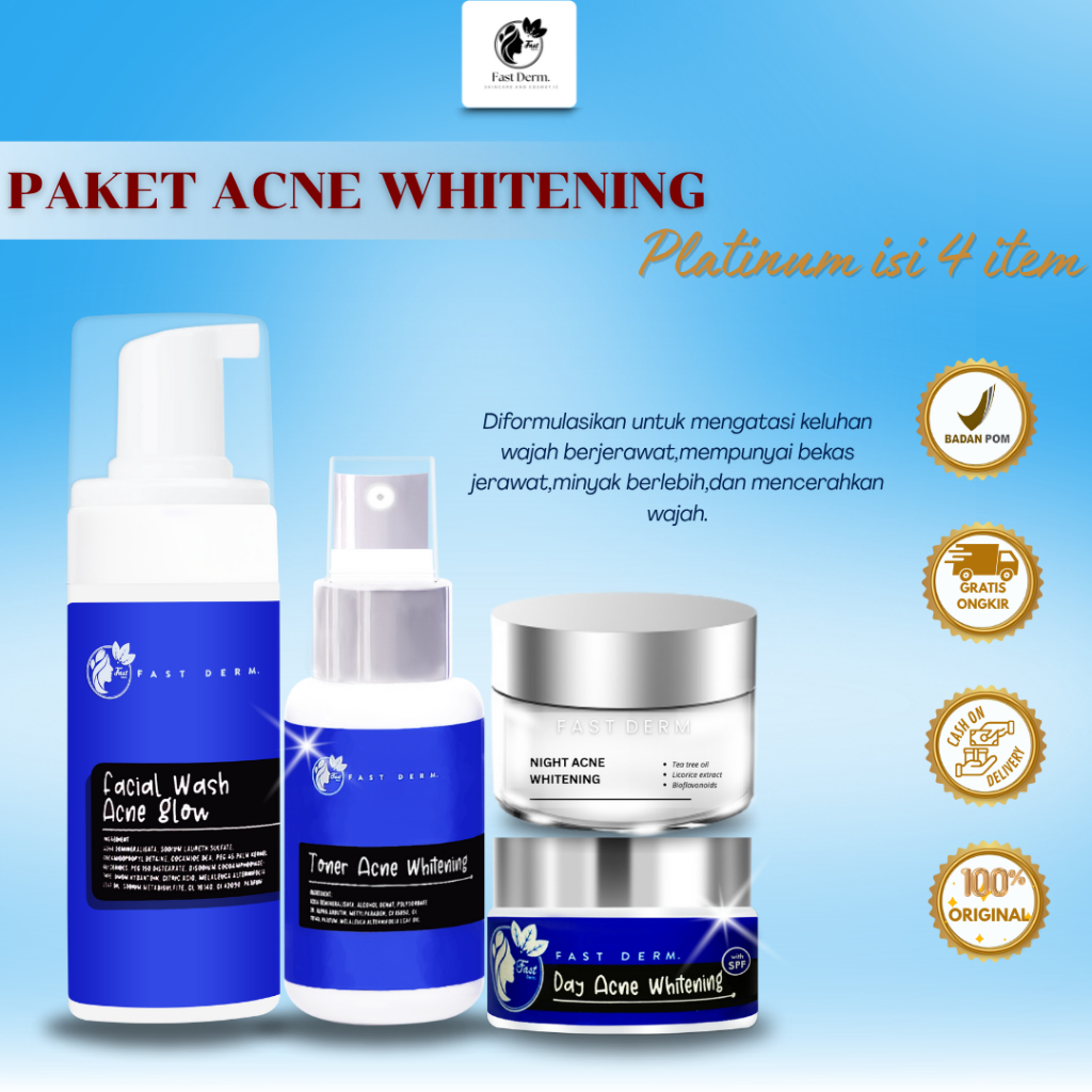 FAST DERM PAKET ACNE WHITENING KEMASAN NEW & KEMASAN BIRU
