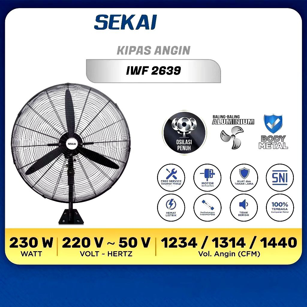 SEKAI Kipas Angin Dinding 26" Industri IWF-2639/ Kipas Angin Dinding SEKAI Industri 26 Inch