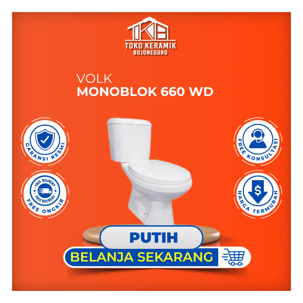 Kloset Duduk Kilap Putih Volk | Monoblok 660 WD