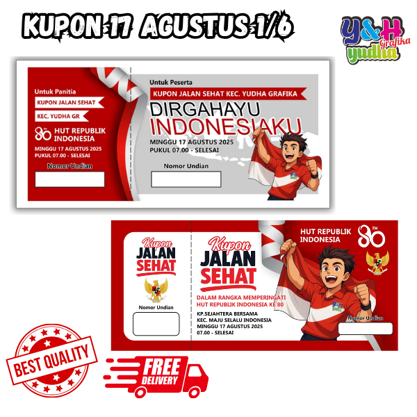 

KUPON 17 AGUSTUS CUSTOM JALAN SANTAI DOORPRIZE GRATIS DESAIN ISI 100 LEMBAR Y&H YUDHA GRAFIKA